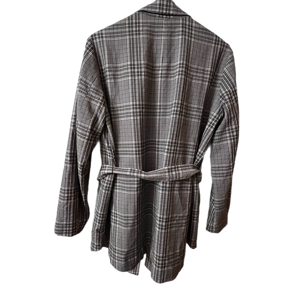 ZARA Women's Grey Check Blazer With Belt Double Breasted Jacket Size M - Picture 3 of 10